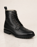 amisar brogue boots black elevator Hidden 3" Height Increase Full Grain Leather Upper Handmade Sheet Sole side view