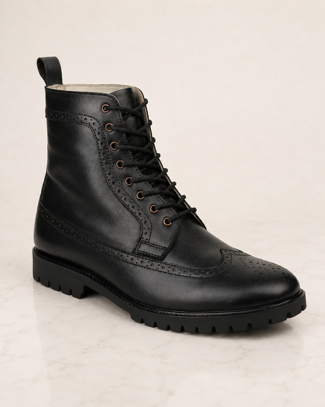 amisar brogue boots black elevator Hidden 3" Height Increase Full Grain Leather Upper Handmade Sheet Sole side view