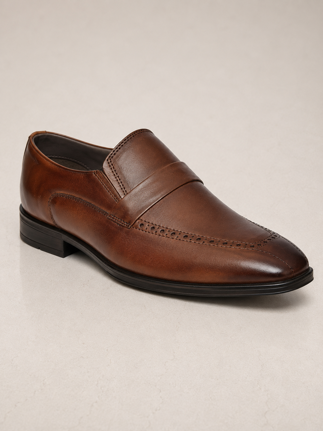 amisar brown slip on tpr sole cemented penny loafers side view