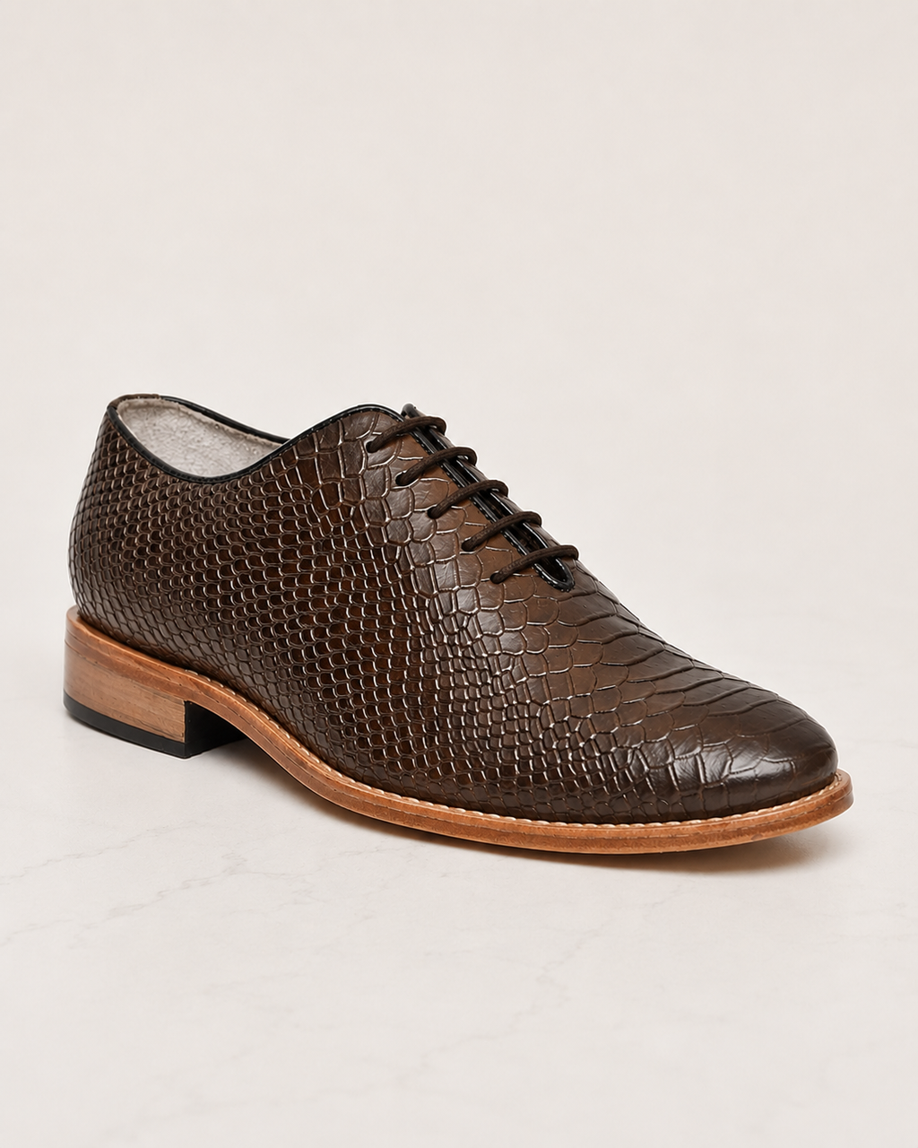 amisar brown cobra embossed leather lace up handmade argentinian leather sole derby goodyear welted side view