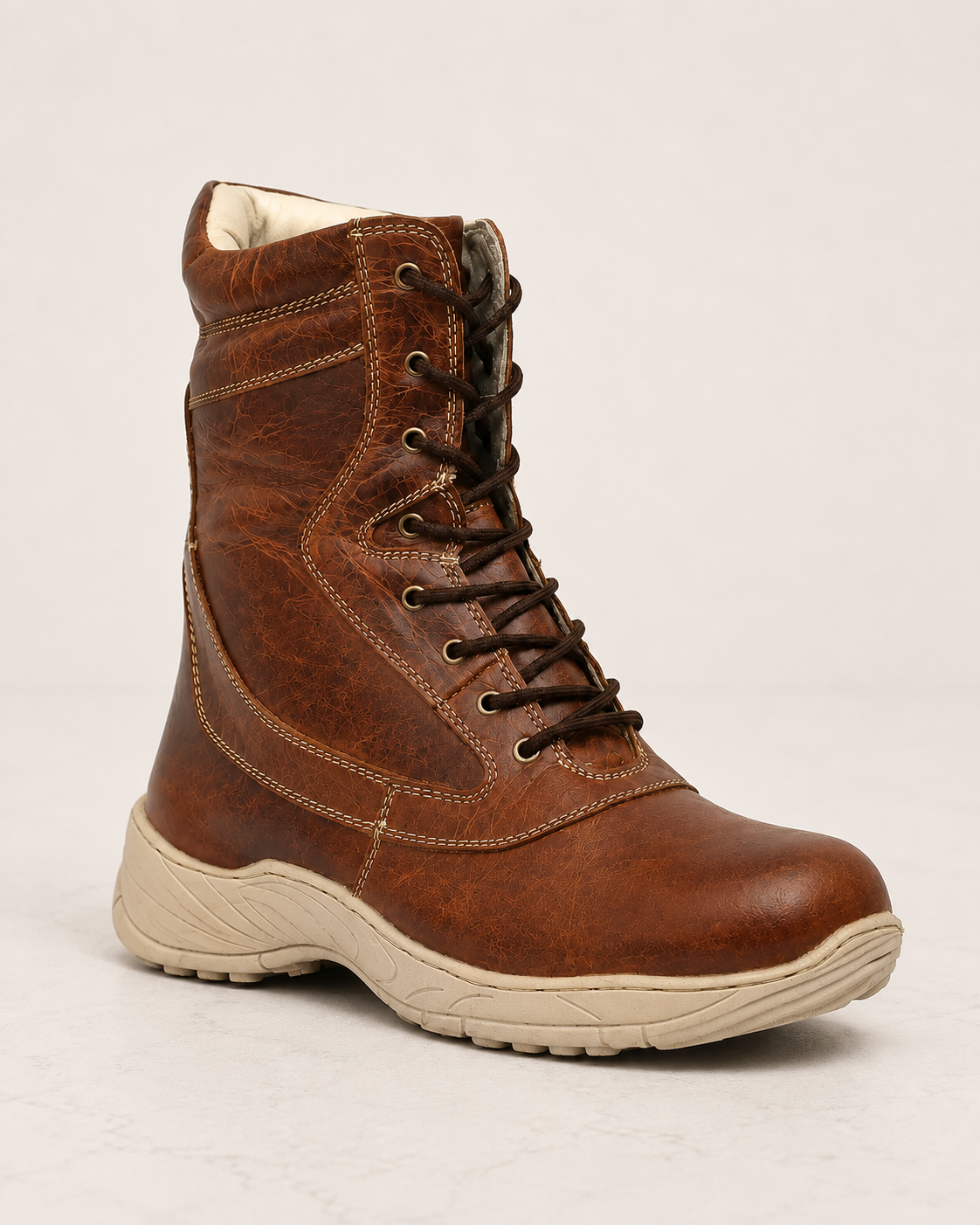 amisar brown full grain leather memory foam soft breathable leather lining steel toe biker boots side view
