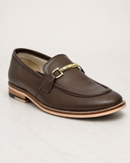 amisar brown handmade leather sole slip on memory foam loafer bit side view
