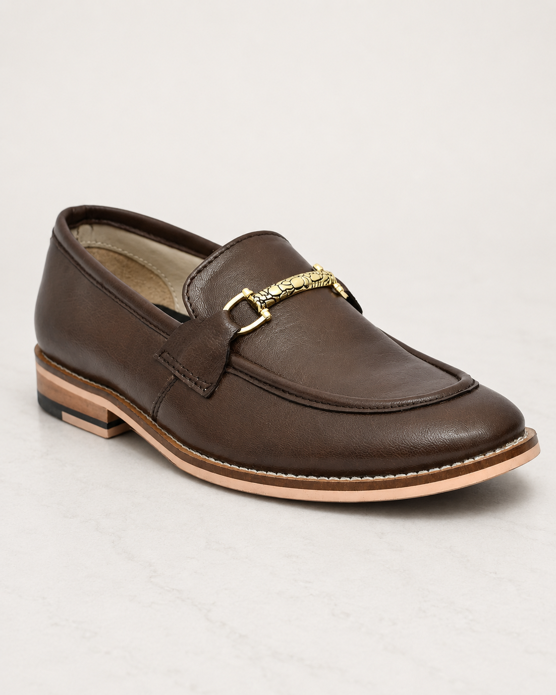 amisar brown handmade leather sole slip on memory foam loafer bit side view