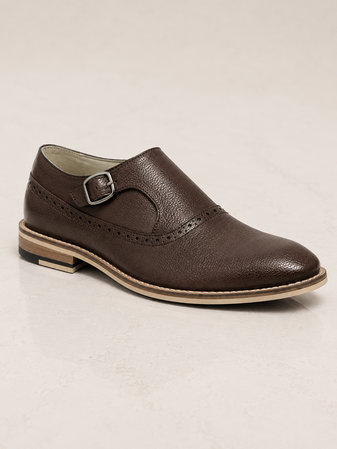 amisar brown single fully leather cemented single monk straps side view