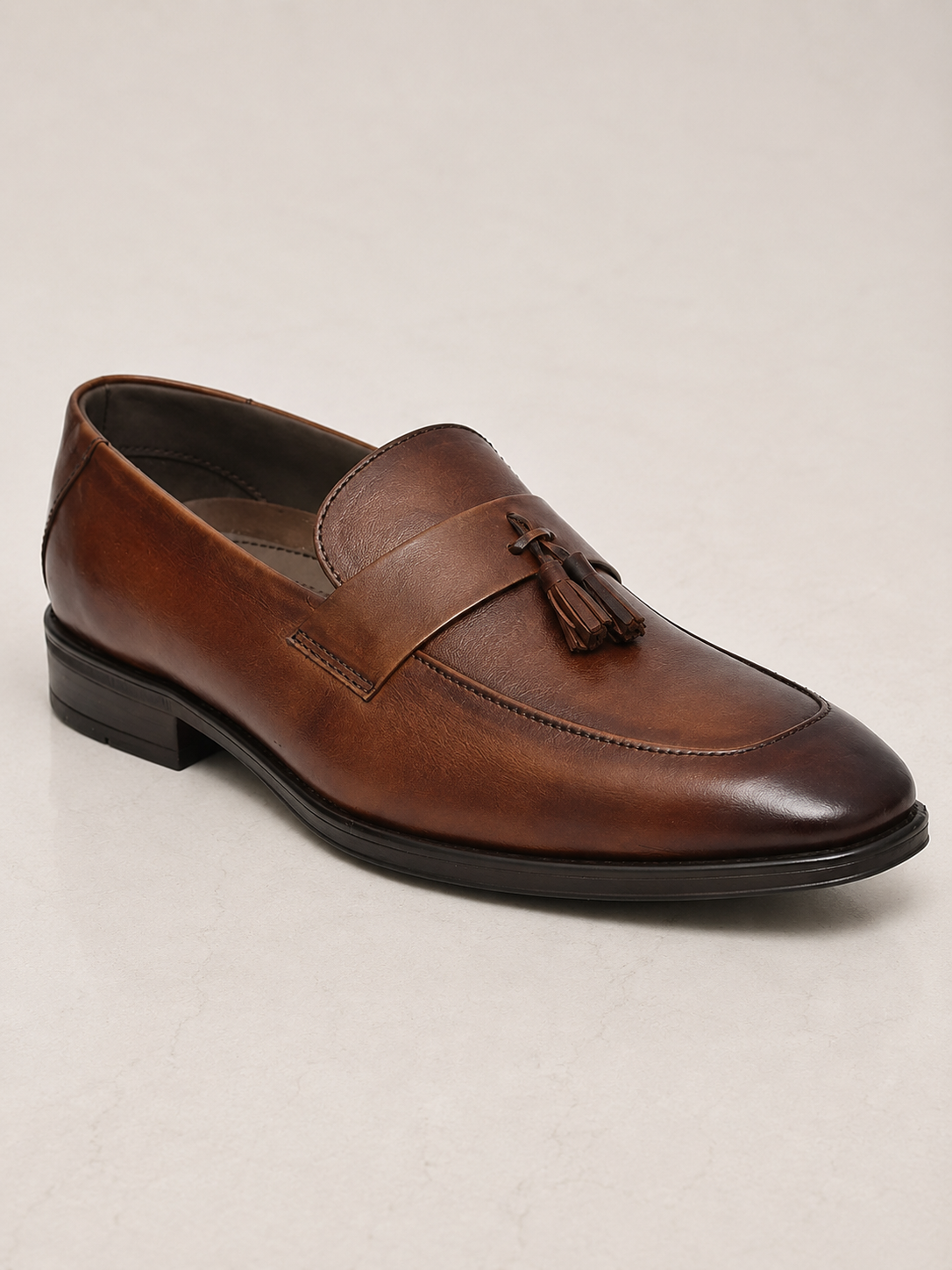 amisar brown slip on cemented thermoplastic rubber tassel loafers side view