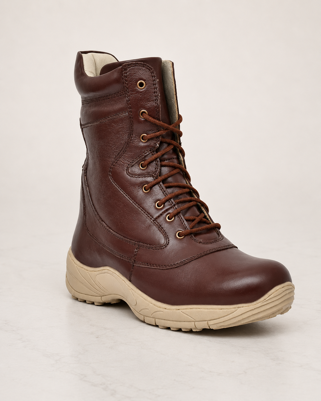 amisar cherry brown steel toe soft breathable lining phylon sole memory foam biker boots side view