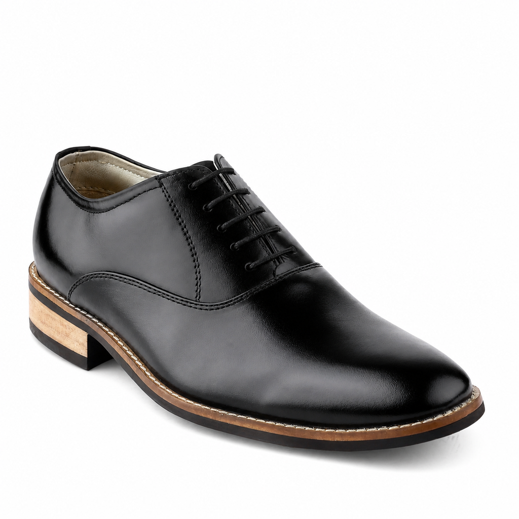 Handmade Derby Shoes : Black Grain leather with Rubber sole and Memory foam footpad. HR102-Blk - Amisar Exports