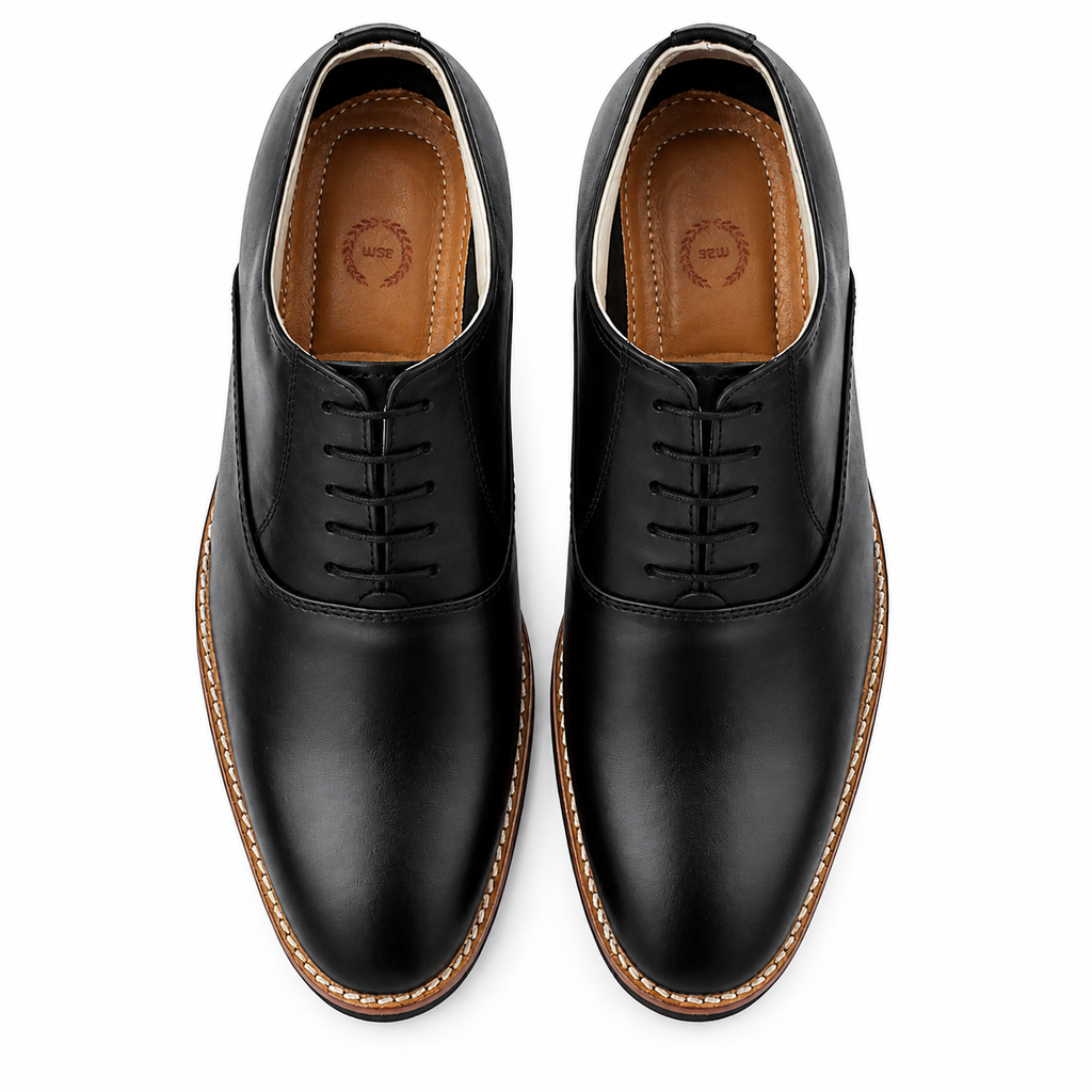 Handmade Derby Shoes : Black Grain leather with Rubber sole and Memory foam footpad. HR102-Blk - Amisar Exports