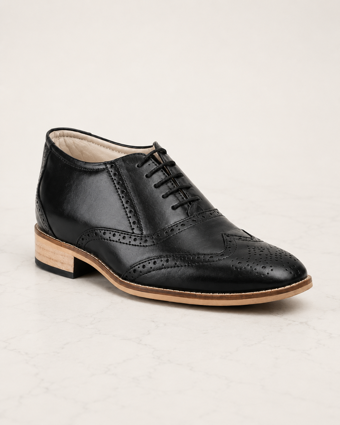 amisar elevator balck brogue Hidden 3" Height Increase Full Grain Leather Upper Handmade Sheet Sole Cemented side view
