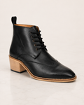 amisar black cuban brogue elevators Hidden 3.5" Height Increase Full Grain Leather Upper Handmade Sheet Sole Cuban Heel Detailing side view