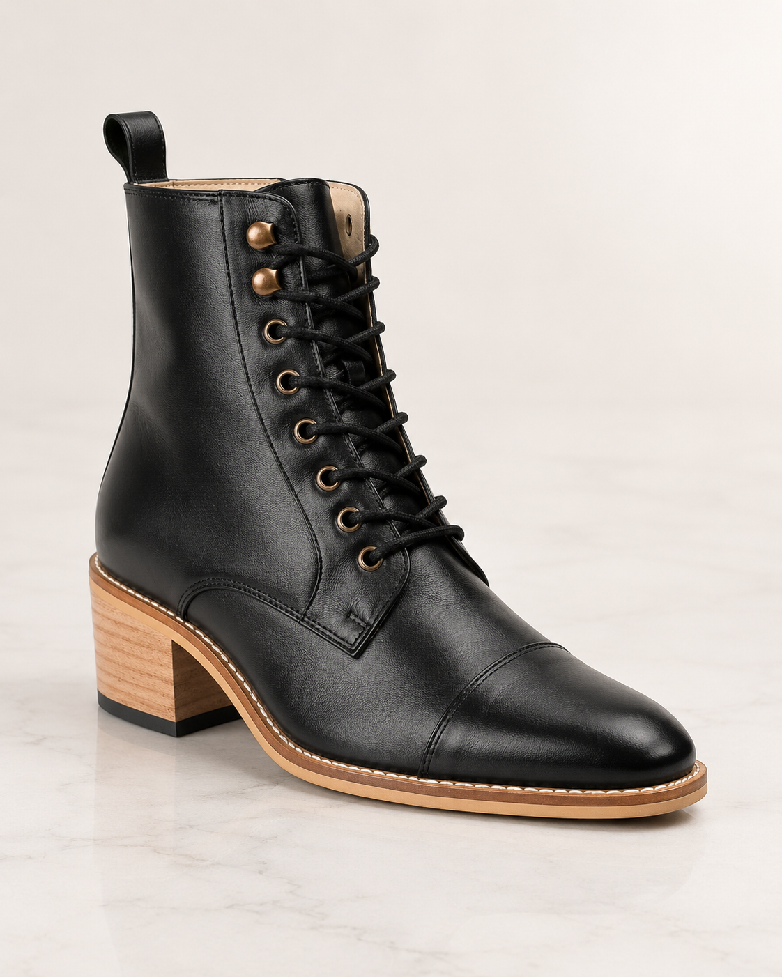 amisar black cuban oxford elevators Hidden 3.5" Height Increase Full Grain Leather Upper Handmade Sheet Sole side view