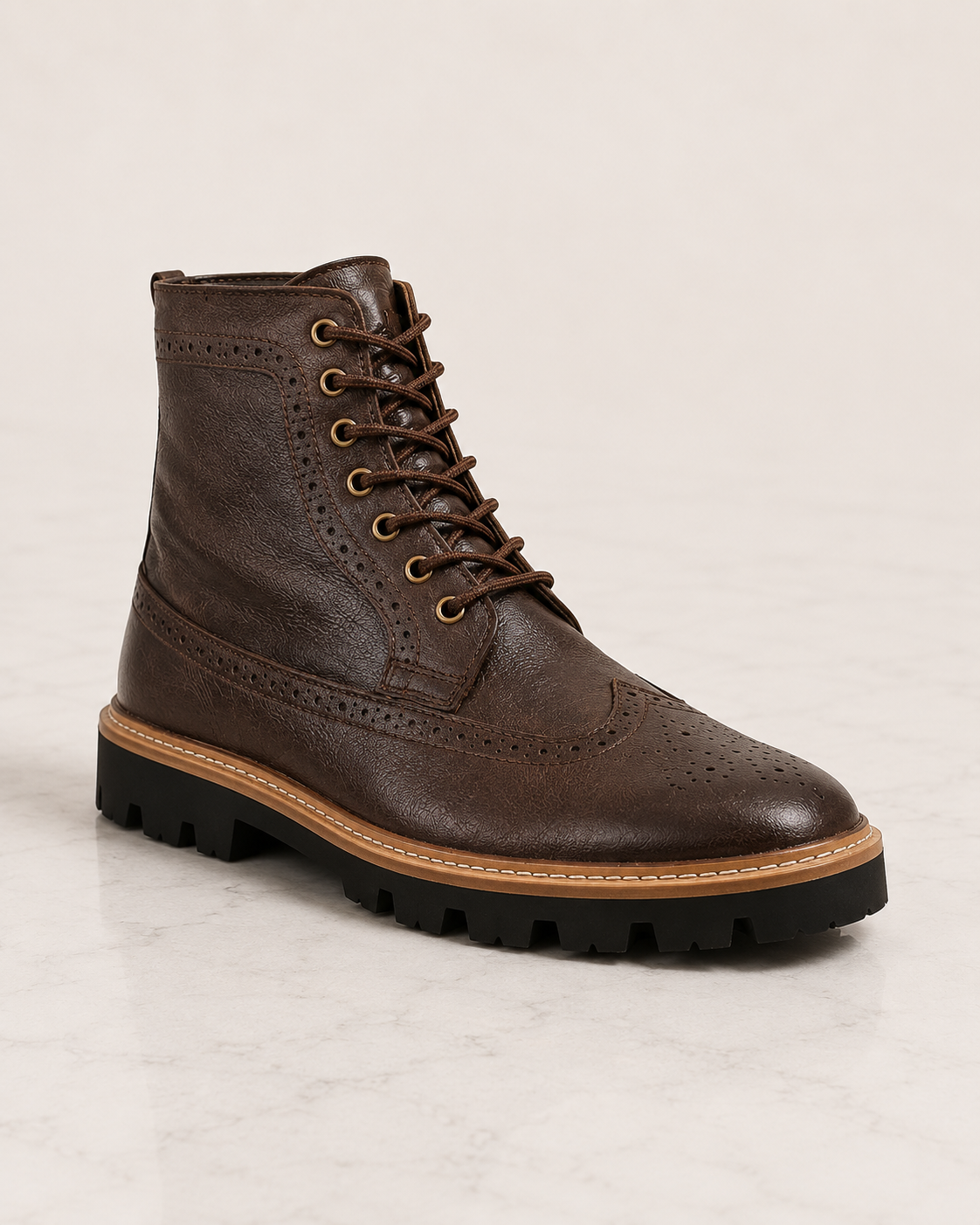 amisar brogue boots brown elevator Hidden 3" Height Full Grain Leather Upper Handmade EVA Sole side view