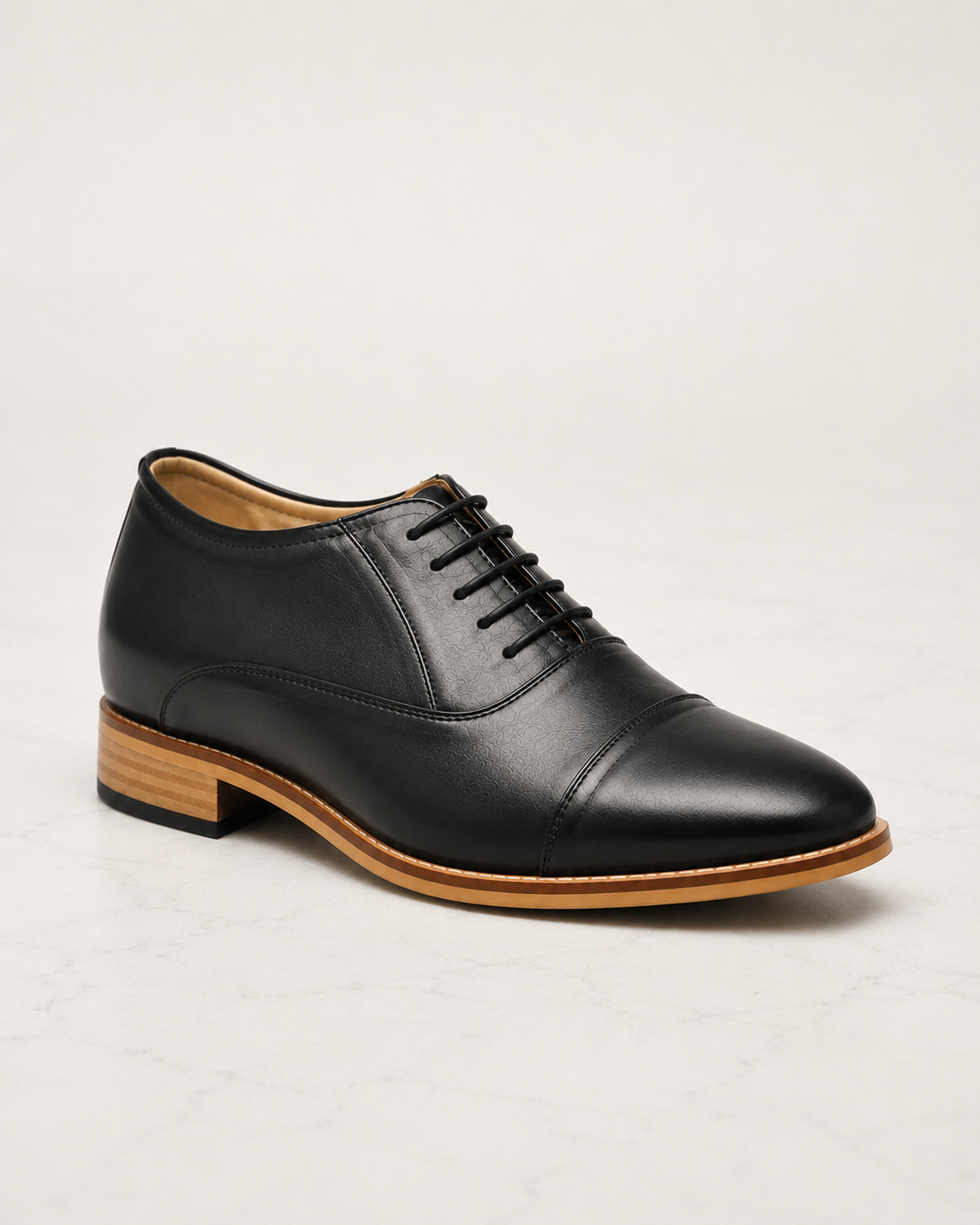 amisar elevator oxford black Hidden 3" Height Increase  Full Grain Leather Upper Handmade Sheet Sole Cemented Closure Lace-up side view