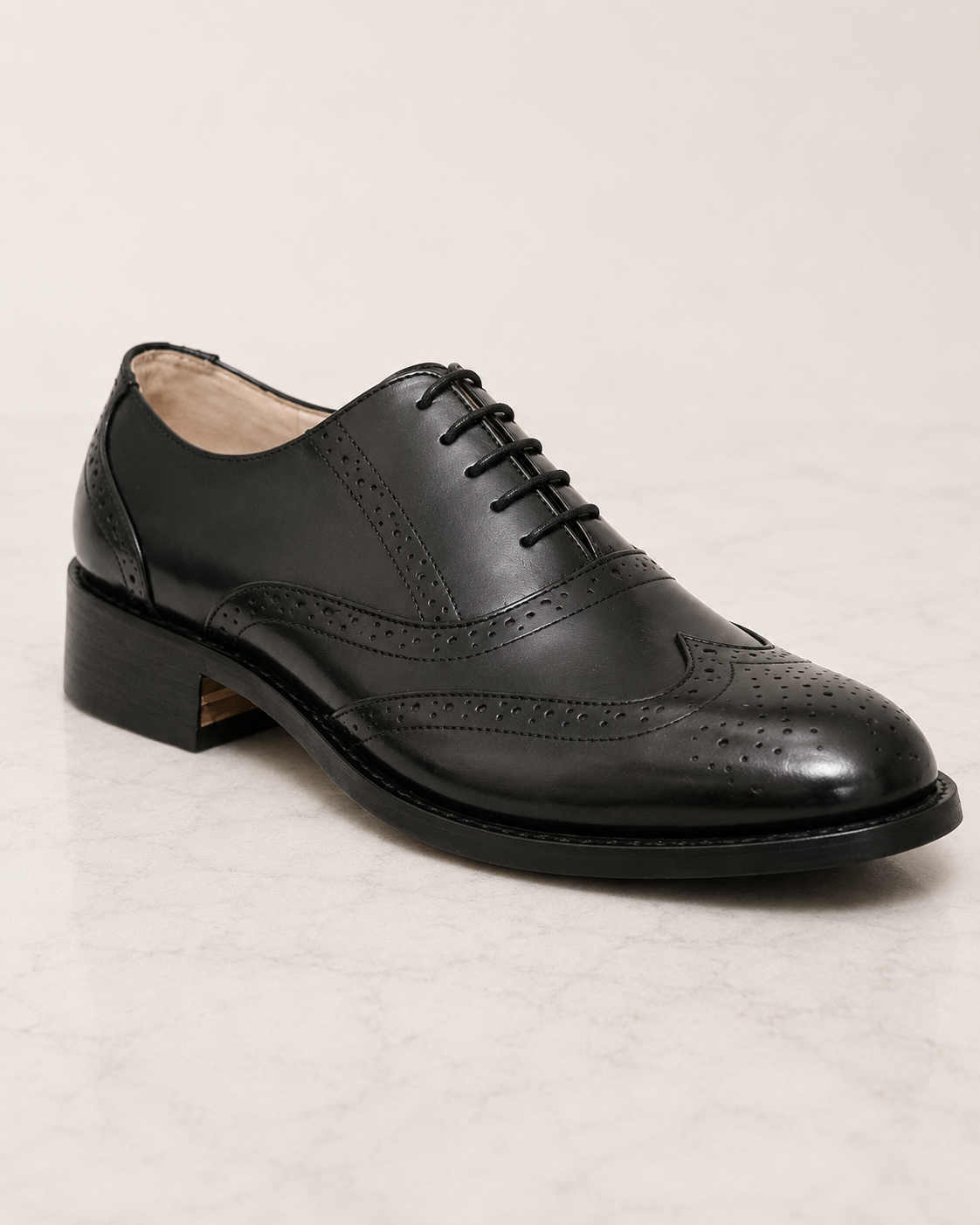 amisar brogue black elevator Goodyear Welted Construction Hidden 3" Height Increase Calf Leather Upper Argentinian Leather Sole side view