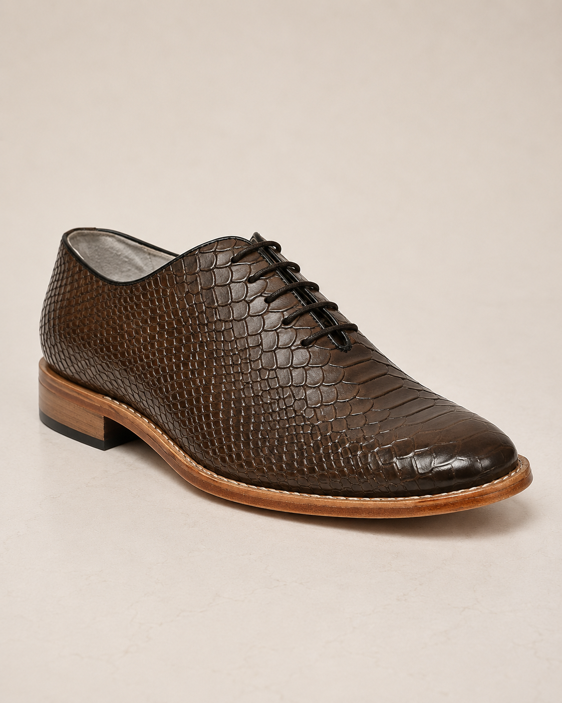 amisar green cobra embossed leather lace up handmade argentinian sole soft leather derby goodyear welted side view