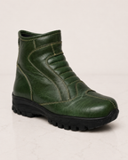 amisar green full grain leather phylon sole cemented memory foam soft breathable leather lining steel toe biker boots side view