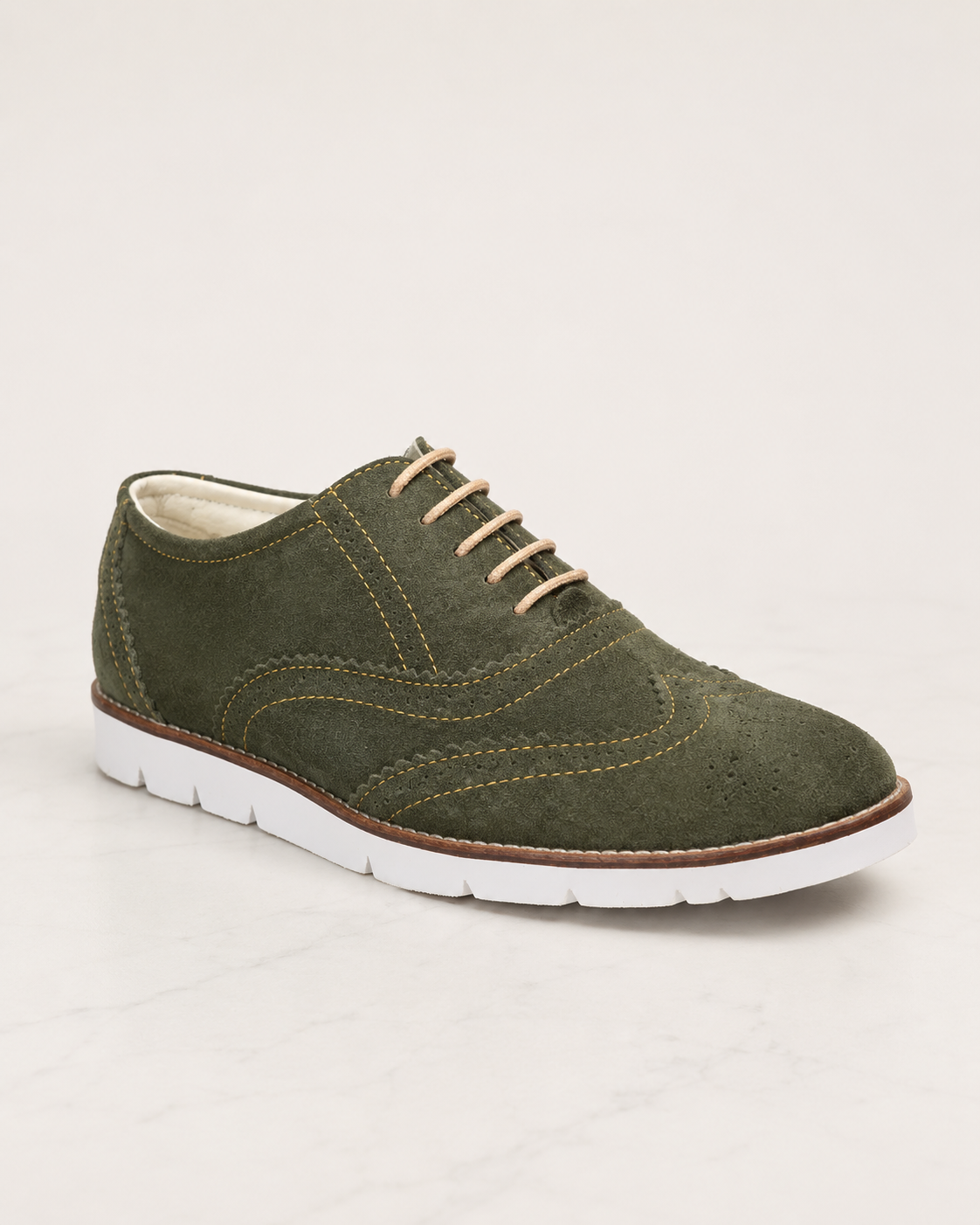 amisar green suede lace up handmade eva sole sneakers side view