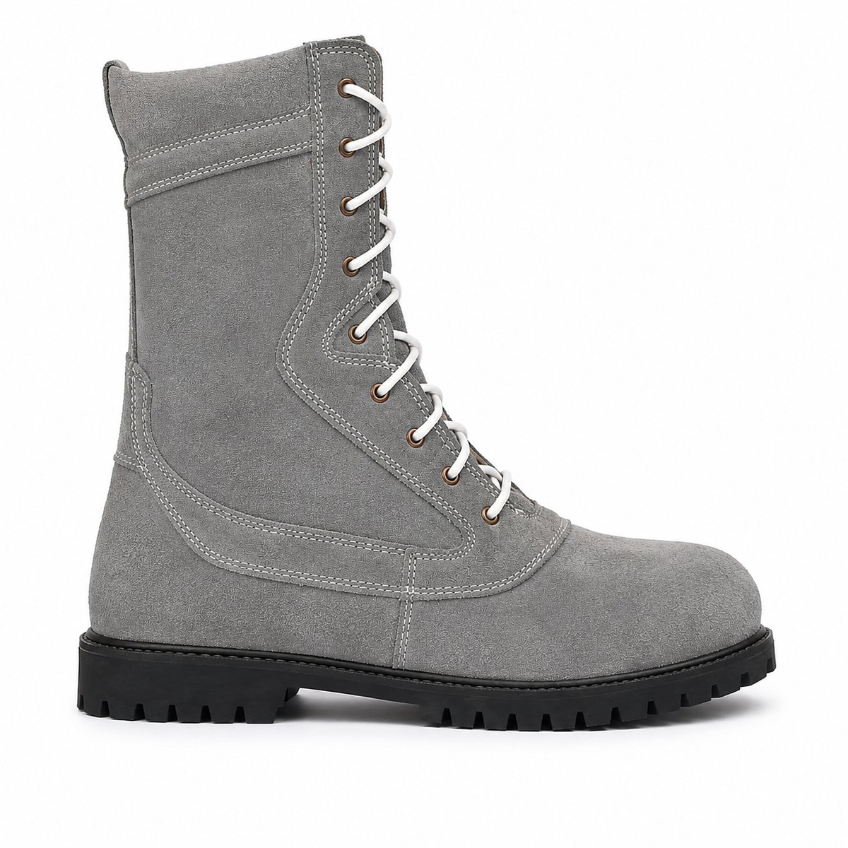 Biker Boots With Side Chain - Grey Suede