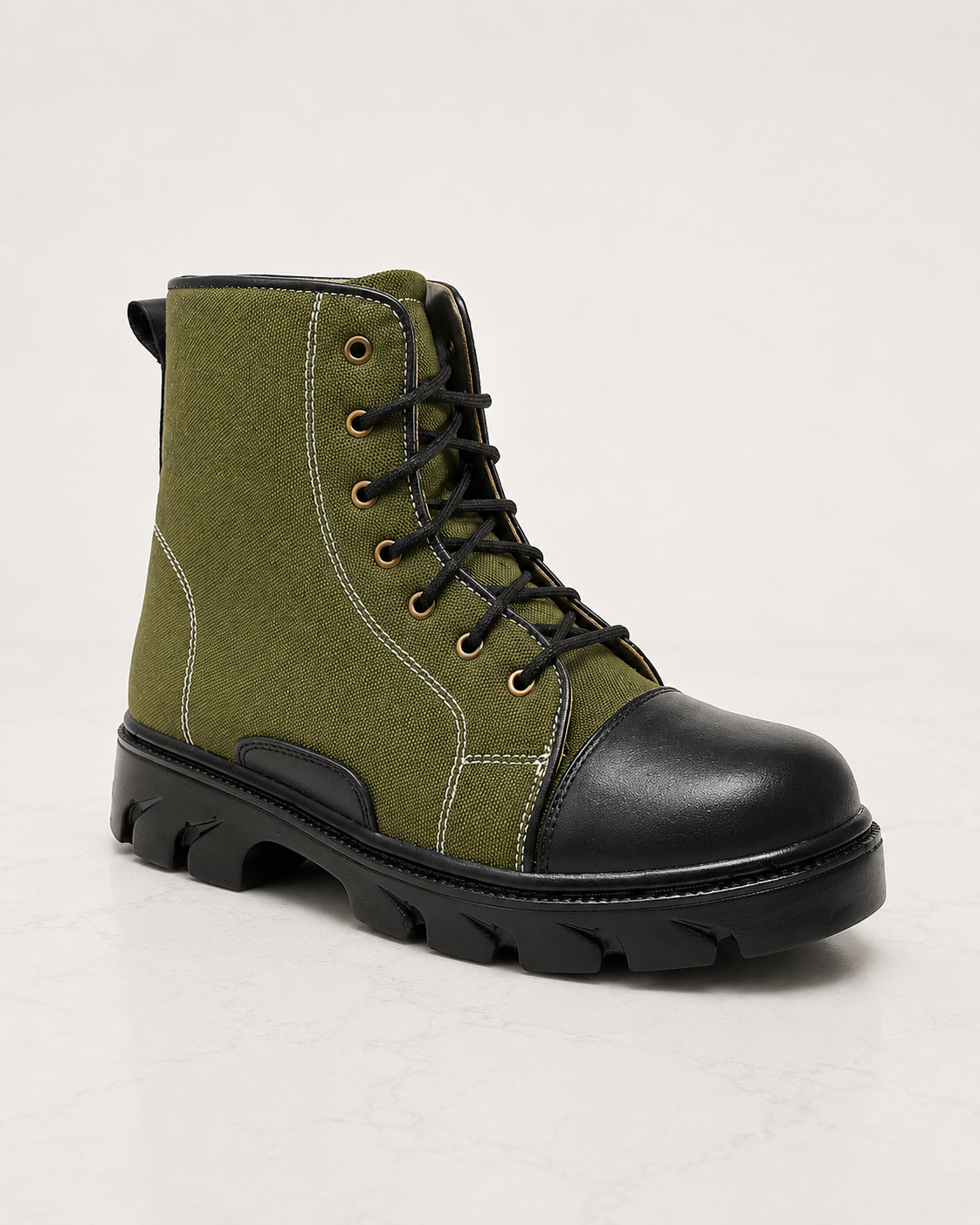 amisar jungle defense boots green 8-Inch Boot Shaft Waterproof Leather Upper Memory Foam Footpad Anti-Skid Heavy-Duty PU Sole side view
