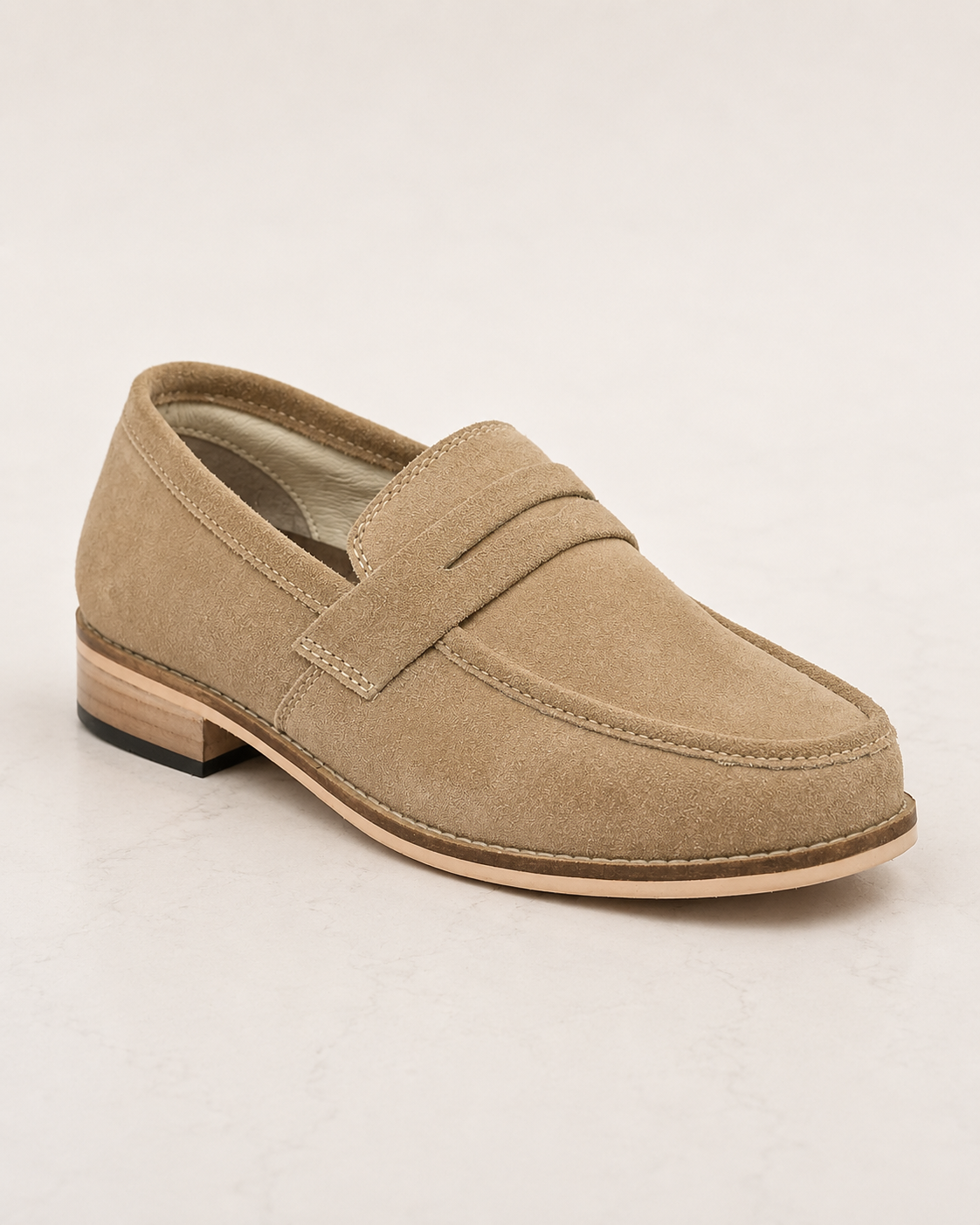 amisar Light Brown Moccasin Slip-On Moccasin Design Suede Leather Upper Handmade Sheet Sole side view