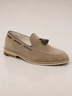 amisar Classic Tassel Penny Loafer Design Premium Light Brown Suede Leather Upper Handmade Sheet sole side view