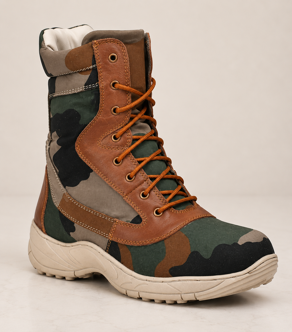 amisar Military Classic Camouflage boot  Leather & Fabric Upper Brass side Chain & Eyelets High Performance Phylon Sole side view