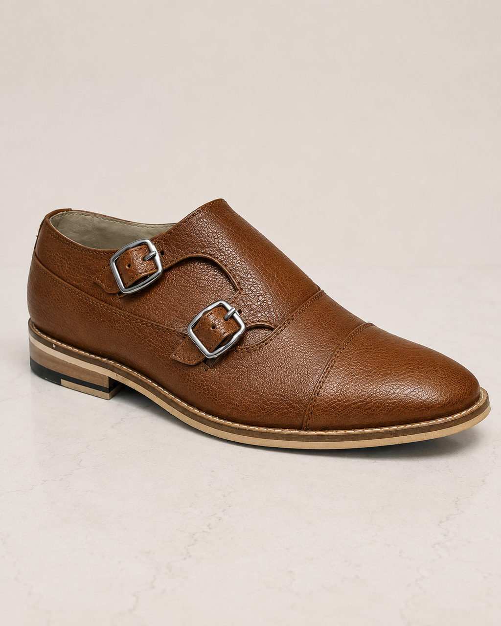 amisar monk straps Oxford Silhouette Full tan Leather Upper TPR Sole cemented side view