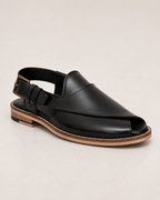 amisar Premium Black Leather Upper Traditional Peshawari Silhouette Handmade Sheet Sole Closure Buckle  side view