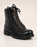 amisar Black Pilot Boot Grain Leather Upper TPR Sole Zip and Lace Closure side view