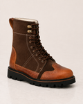 amisar rugged brown height increasing lace up cemented 3 inch height lift elevator boot side view