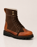 amisar rugged brown height increasing lace up cemented 3 inch height lift elevator boot side view