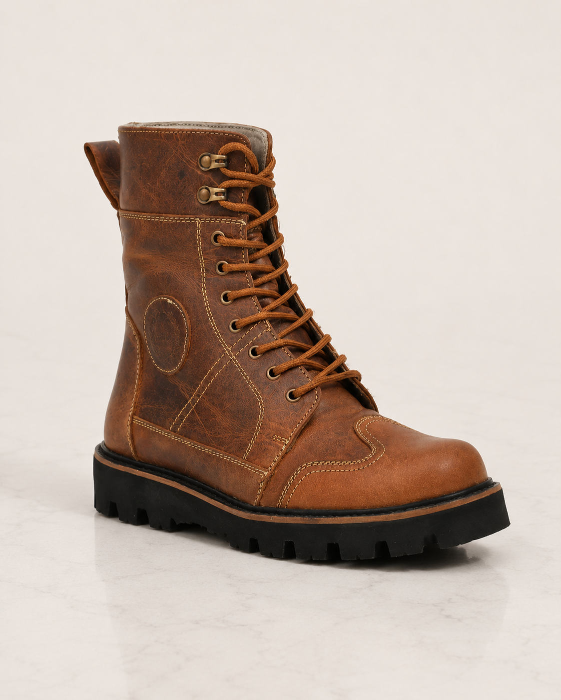 amisar rugged full grain leather lace up cemented hidden height lift elevator boot side view