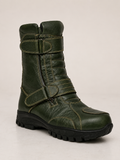 amisar rugged green waterproof grain leather rubber sole biker boot side view