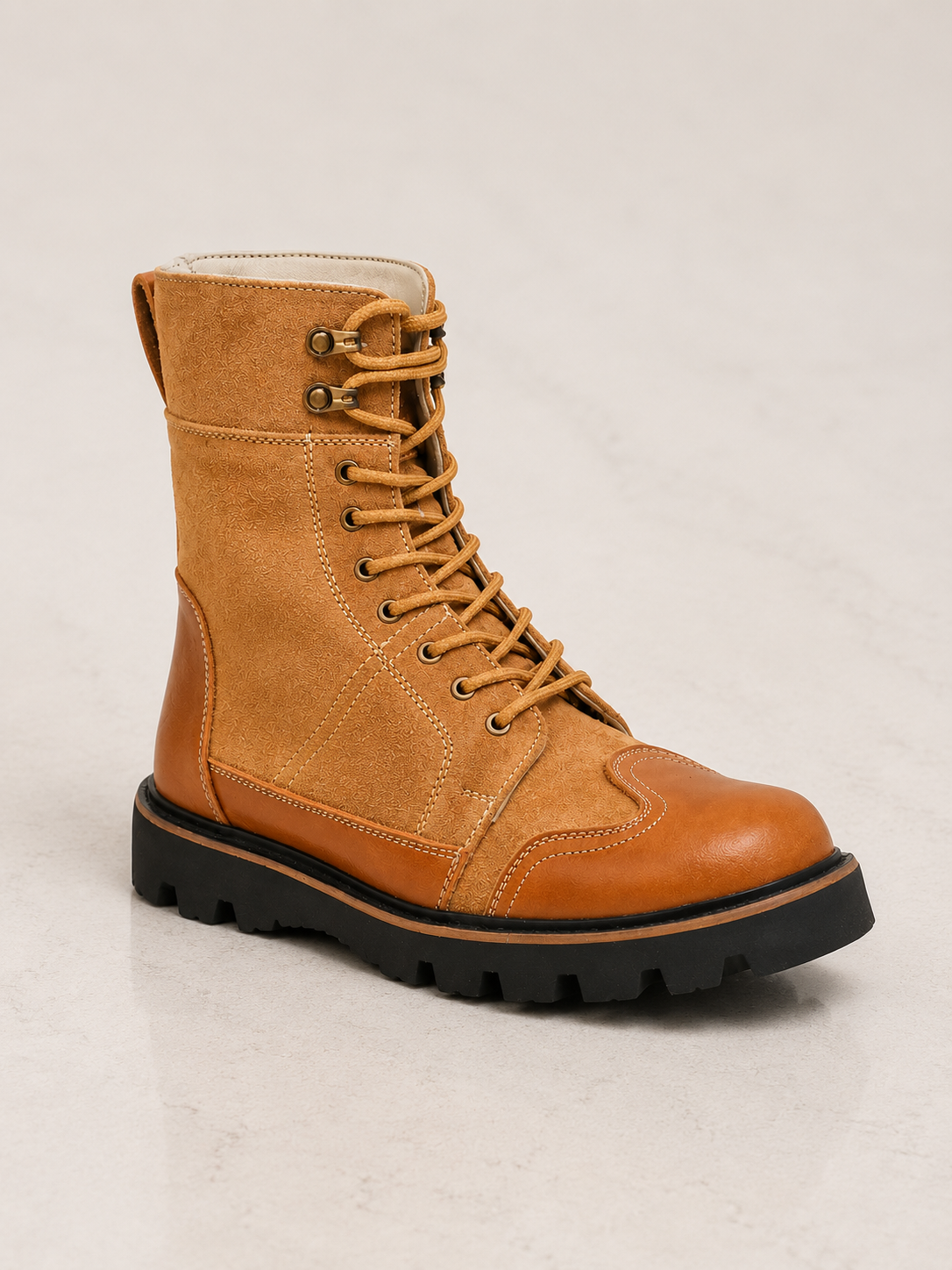 amisar rugged tan full grain leather cemented biker boot side view