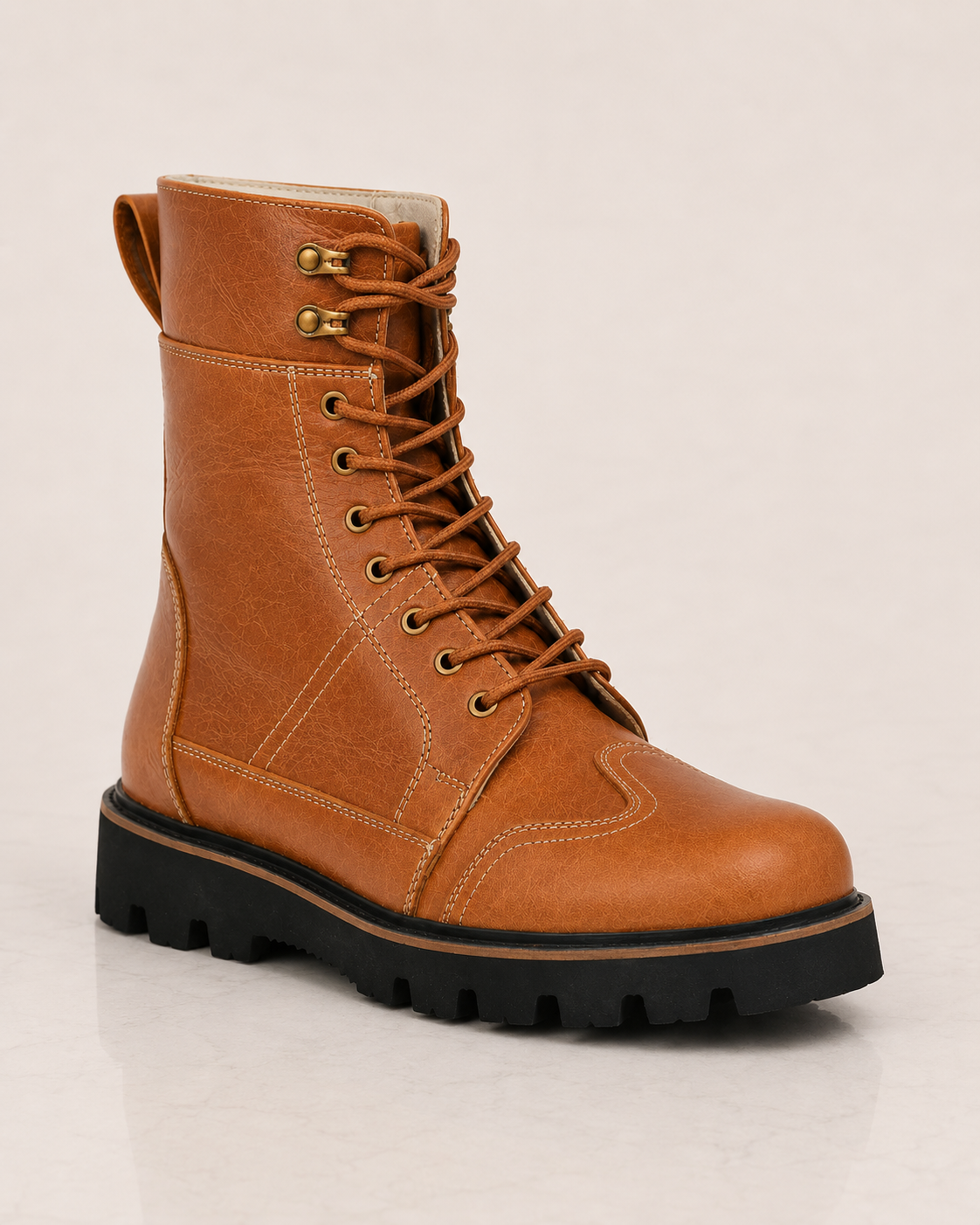 amisar rugged tan lace up cemented eva sole soft leather biker boot side view