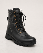 amisar snow boots black fur Full Grain Leather Upper Fur Lining Brass Loops High Performance Rubber Sole side view