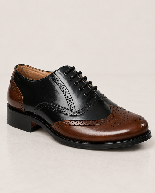 amisar tan black argentinian leather sole wing tip brogue goodyear welted side view