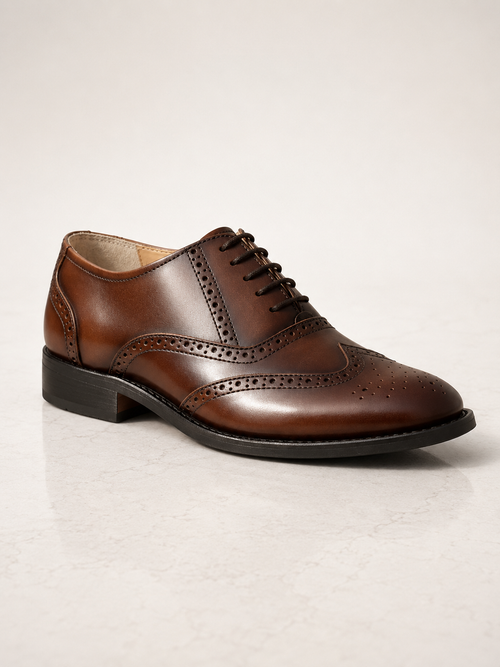 amisar goodyear welted Brogue Tan Brush Off Handmade Argentinian Leather Sole side view