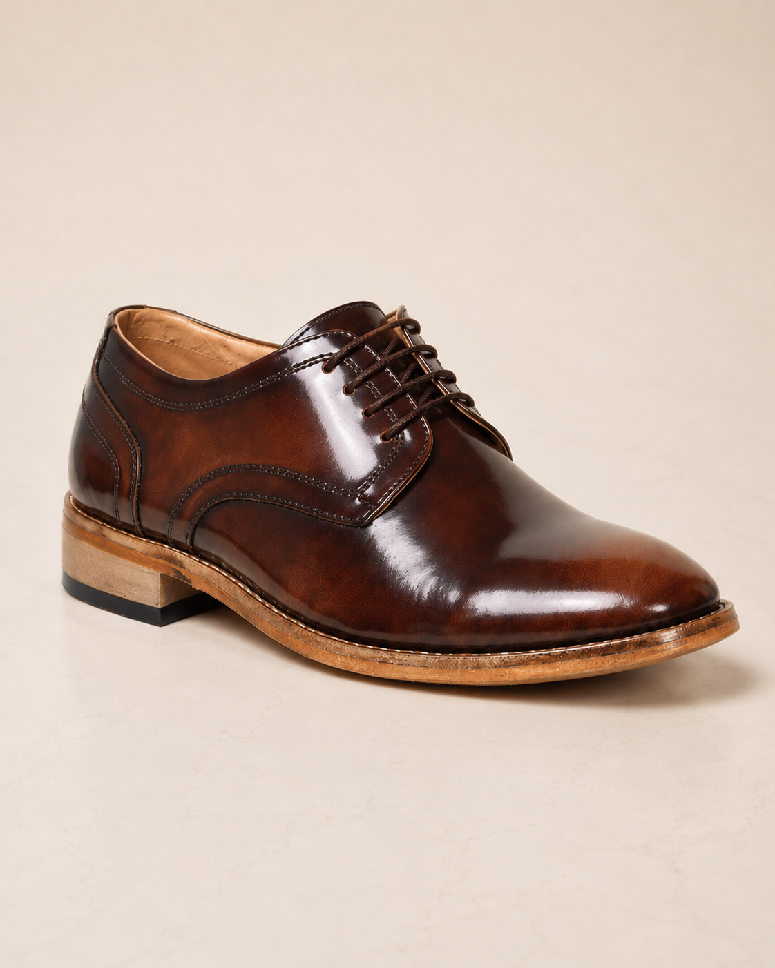 amisar tan brush off lace up handmade argentinian leather sole soft leather derby goodyear welted side view