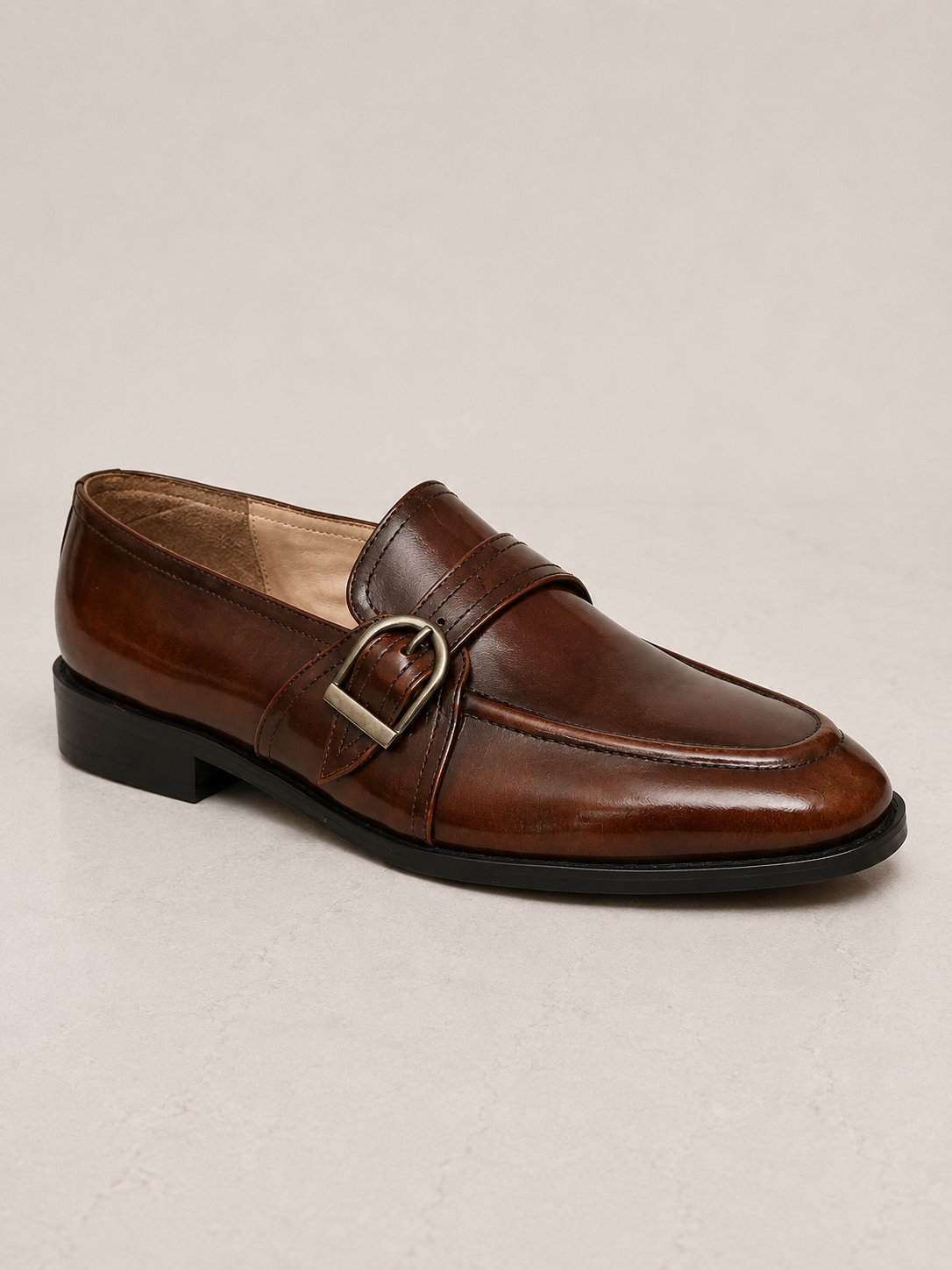 amisar tan brush off full grain leather handmade argentinian sole monk strap goodyear welted side view