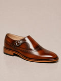 amisar tan brush off argentinian leather sole single monk straps buckle goodyear welted side view