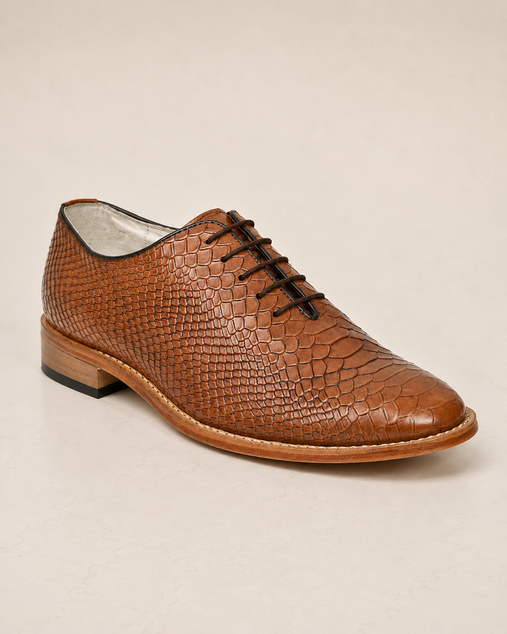 amisar tan cobra embossed leather lace up handmade argentinian leather sole derby goodyear welted side view