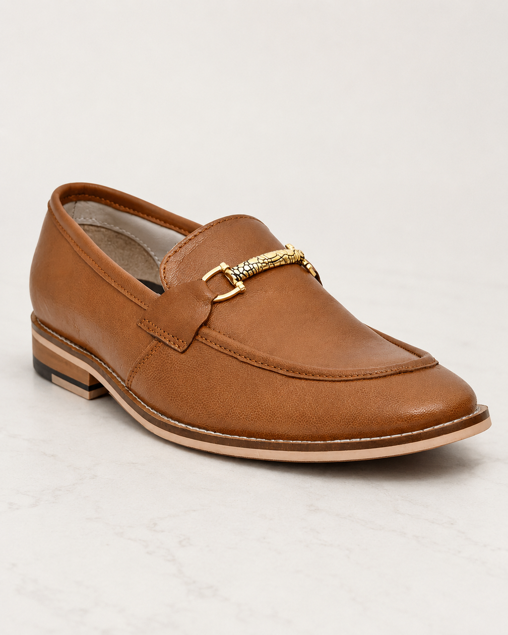 amisar tan handmade slip on soft leather loafer bit side view