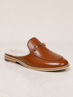 amisar tan handmade horsebit mules side view