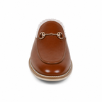 amisar tan handmade horsebit mules front view