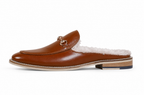 amisar tan handmade horsebit mules side view