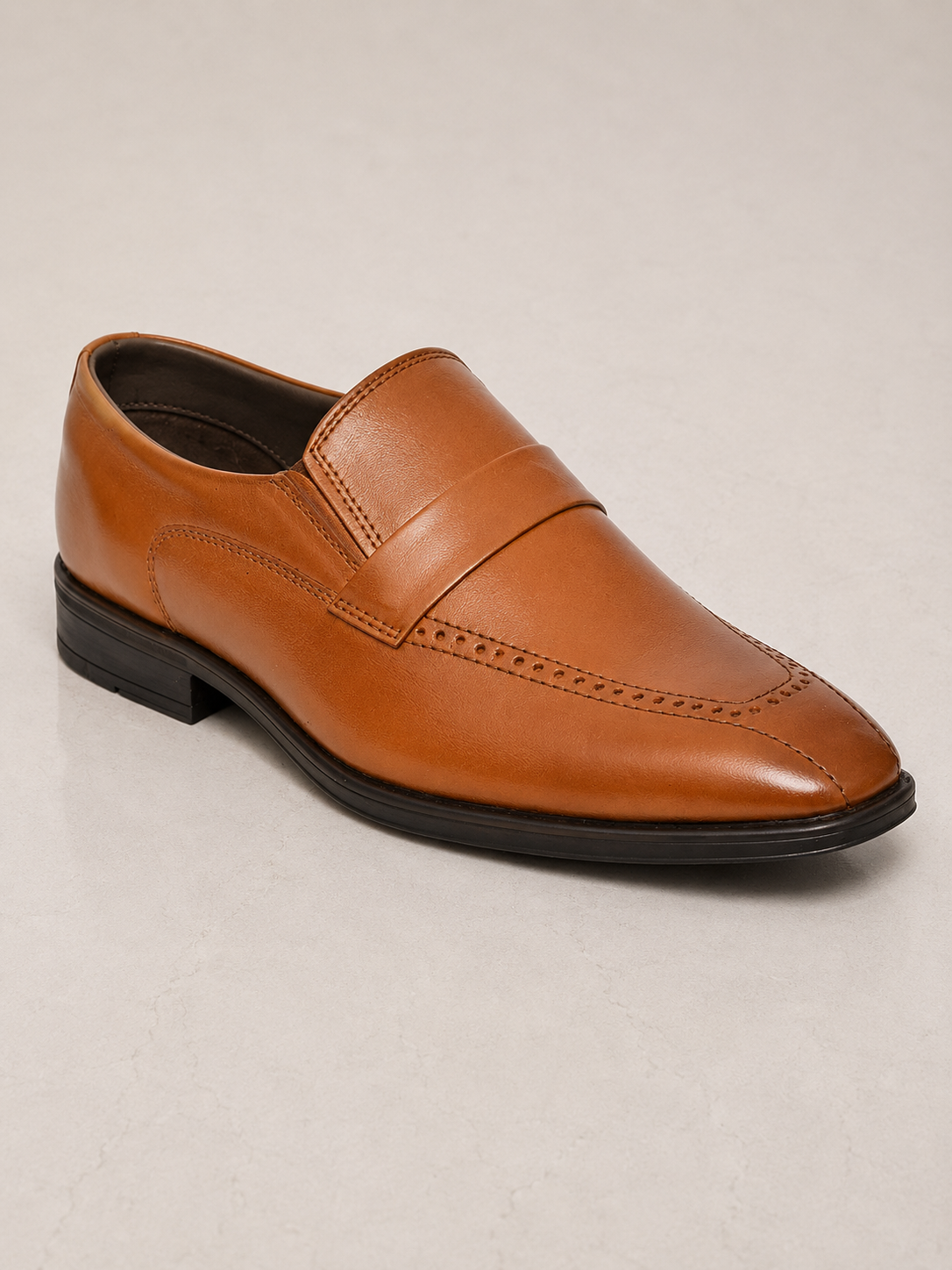 amisar tan cemented slip on tpr sole penny loafers side view