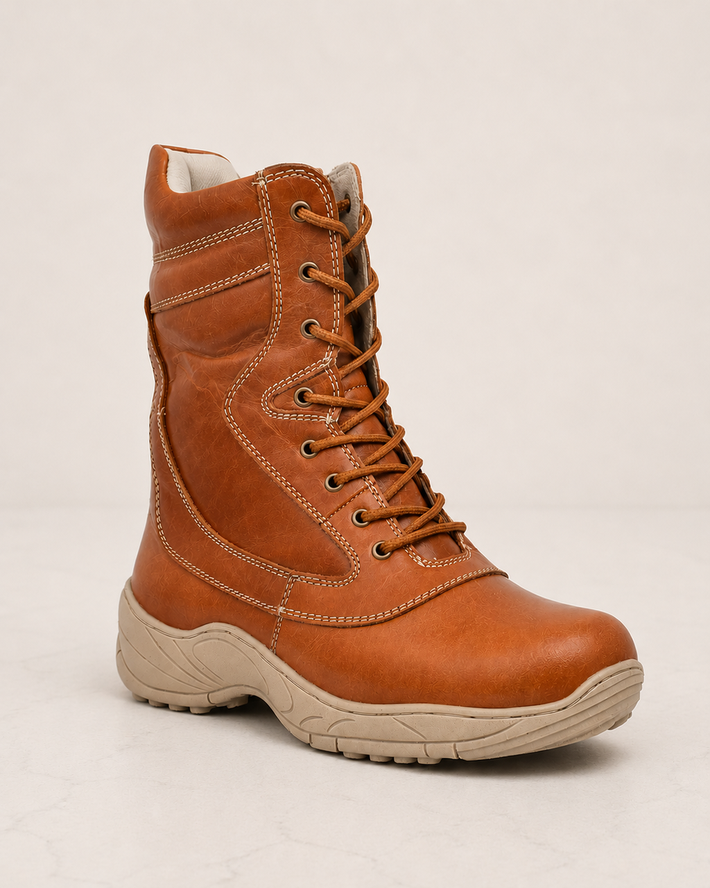 amisar tan full grain leather phylon sole soft breathable leather lining steel toe classic biker boots side view