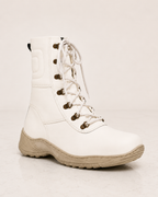amisar white fur lace up phylon sole full grain leather snow boot side view