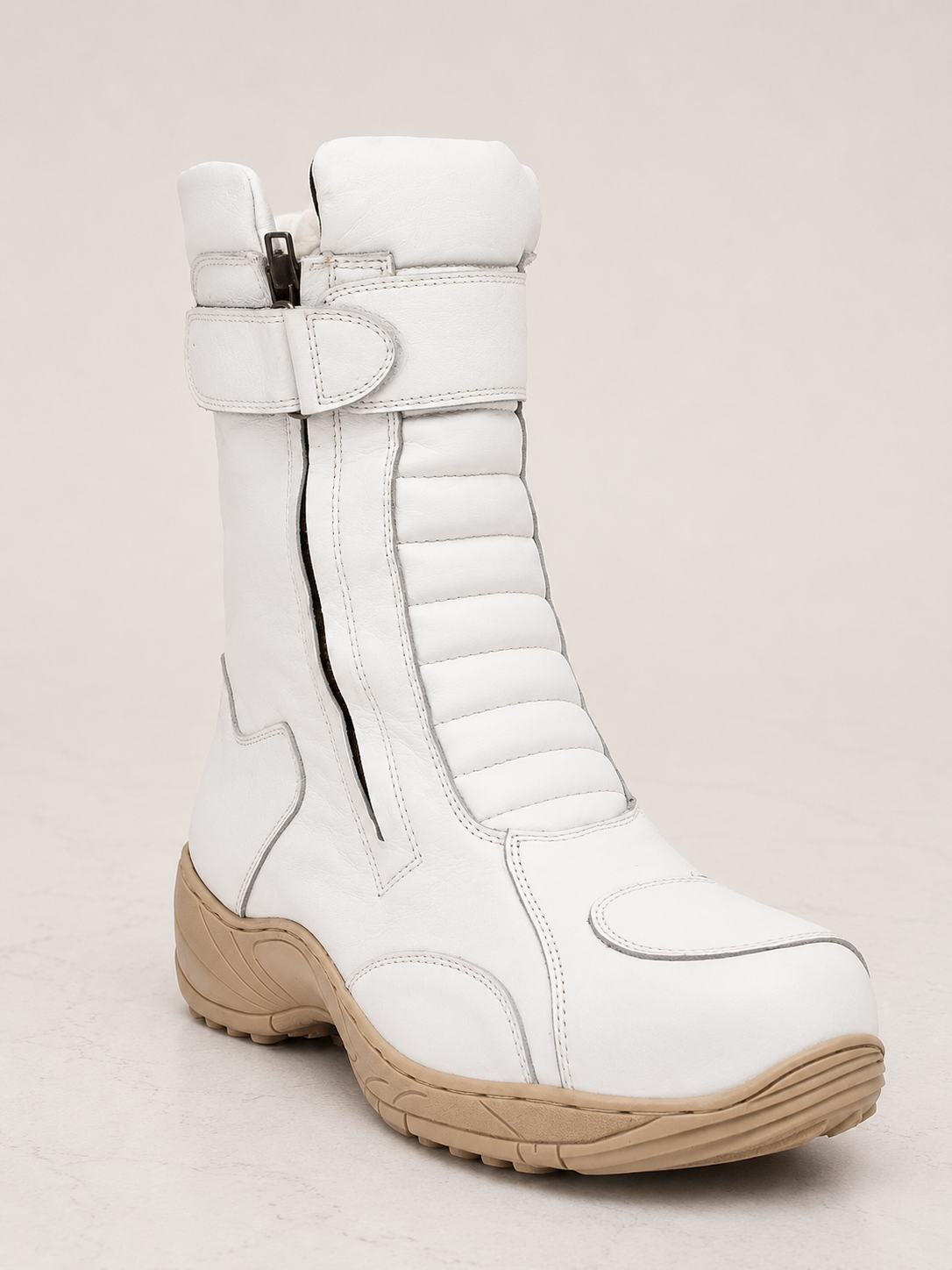 amisar white grain leather phylon sole soft breathable lining memory foam zip biker boots side view